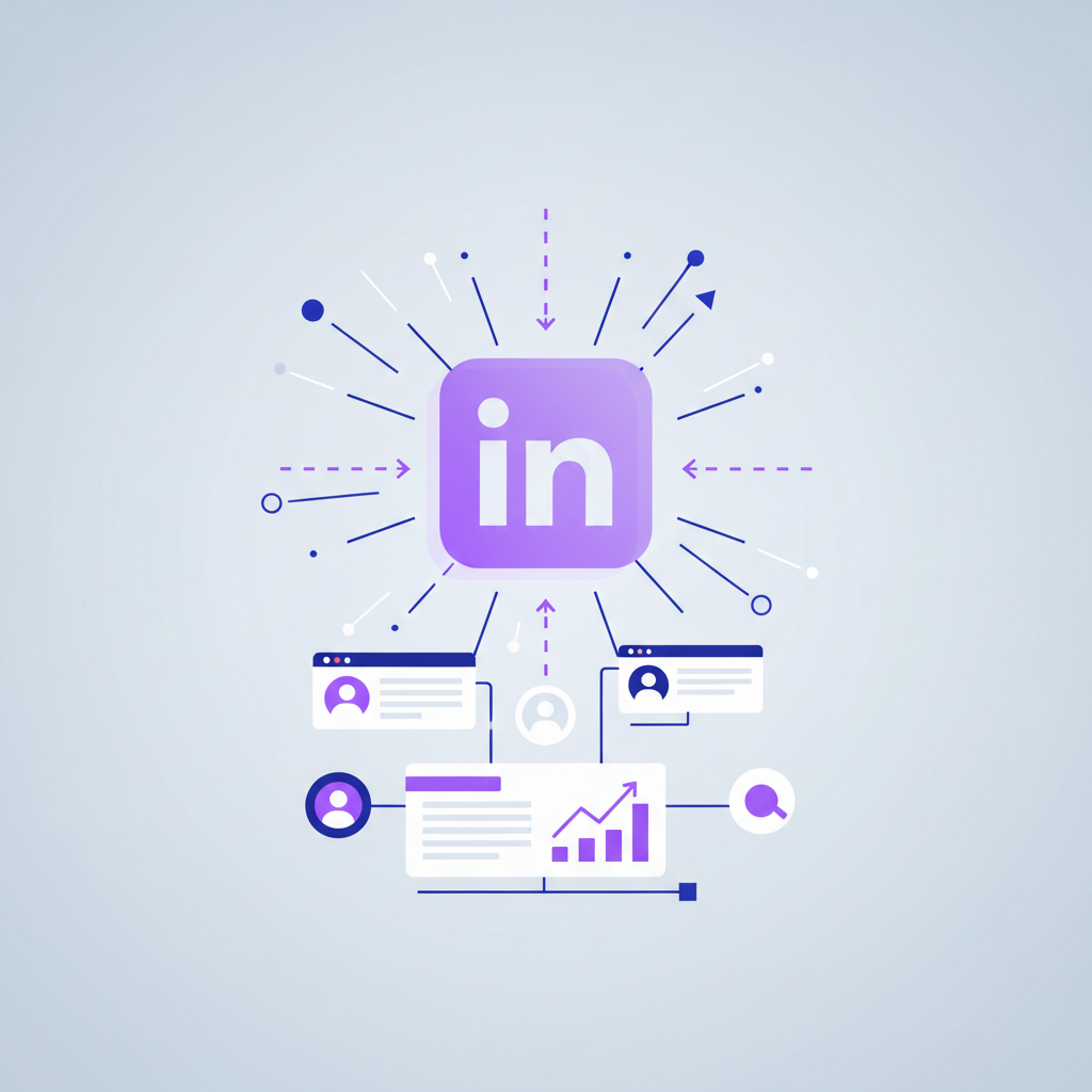An illustrated chart showing a LinkedIn profile being targeted by an ad, leading to a conversion.